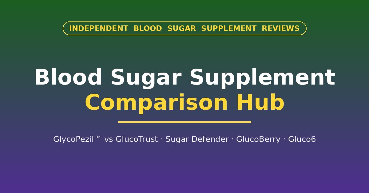 GlycoPezil blood sugar supplement comparison hub — GlucoTrust, Sugar Defender, GlucoBerry, Gluco6